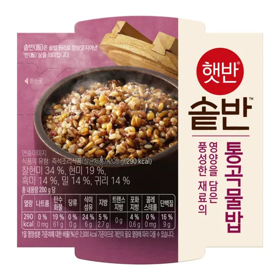 CJ Hetbahn Whole Grain Nutrition Cooked Rice 200g*18/씨제이 솥반 통곡물밥