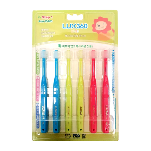 Toothbrush Lux360 Kids Step1 (4M-24M) 6P Valupack/럭스 360칫솔 어린이용 1Step (4개월-24개월) 6P 세트